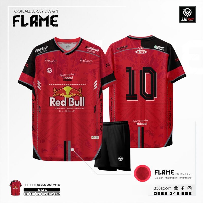 Áo Bóng Đá Không Logo FLAME Màu Đỏ Thiết Kế Thái Lan