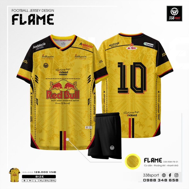 Áo Bóng Đá Không Logo FLAME Màu Vàng Thiết Kế Đẹp