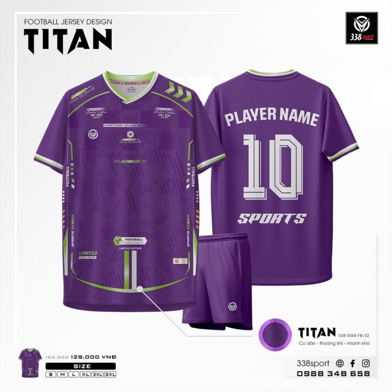 Áo Bóng Đá Không Logo 338sport Titan Tím Đậm Đẹp