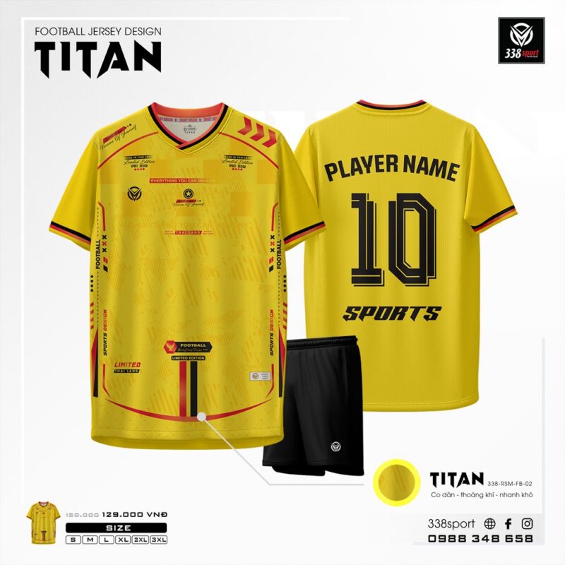Áo Bóng Đá Không Logo TITAN Màu Vàng Thiết Kế Độc Lạ