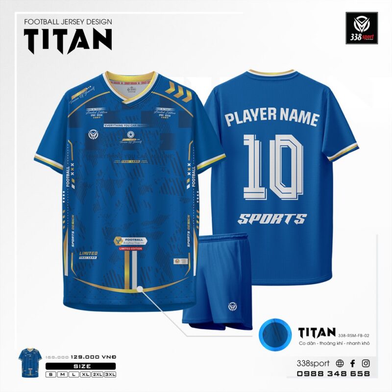 Áo Bóng Đá Không Logo Titan Màu Xanh Đẳng Cấp Từ 338sport