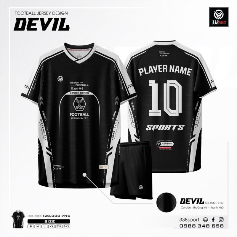 Mẫu Áo Bóng Đá Không Logo DEVIL Màu Đen Giá Rẻ
