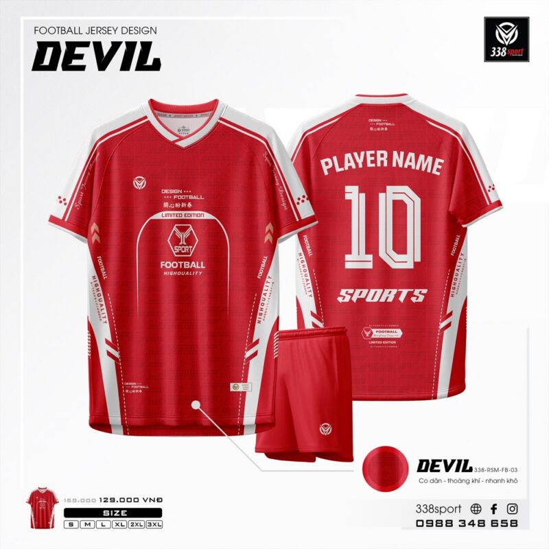 Áo Bóng Đá Không Logo DEVIL Màu Đỏ Đô Giá Rẻ
