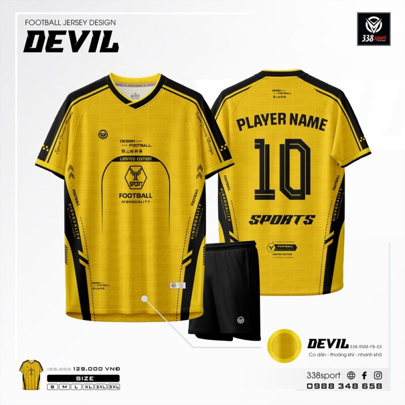 Áo Đá Bóng Không Logo DEVIL Vàng Mới Lạ Nhất Năm