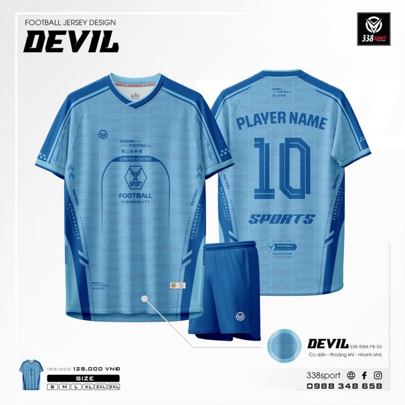Áo Đá Bóng Không Logo DEVIL Xanh Thiết Kế Xu Hướng Thái