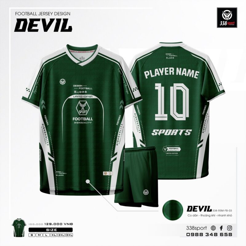 Áo Đá Bóng Không Logo Devil Thiết Kế Màu Xanh Cao Cấp