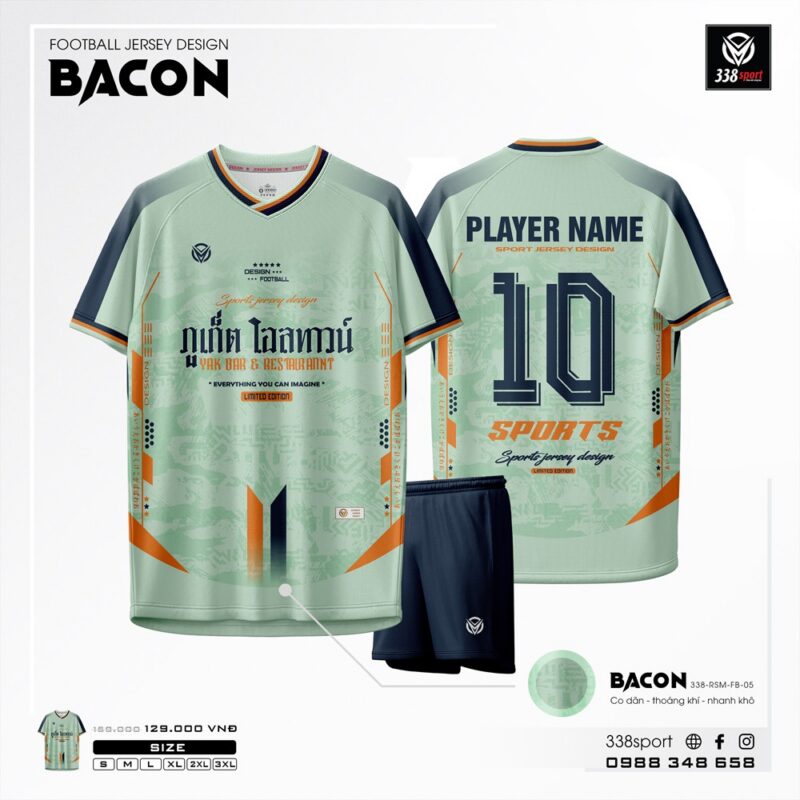 Áo Bóng Đá Không Logo BACON Thiết Kế Màu Xanh