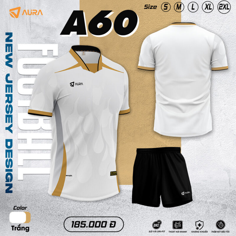 Áo Đấu A60 Kiểu 1 Trắng: Thanh Lịch, Hiện Đại, Chất DRI-FIT Cao Cấp