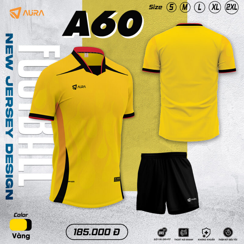 Áo Bóng Đá A60 Kiểu 1 Màu Vàng - Thiết Kế Thể Thao Năng Động, Thấm Hút Tối Ưu