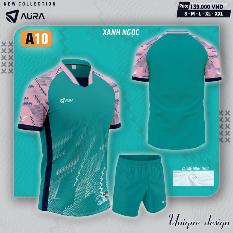Áo Không Logo AURA A10 Xanh Ngọc – Phối Hồng, Thoáng Khí, Thể Thao & Thời Trang