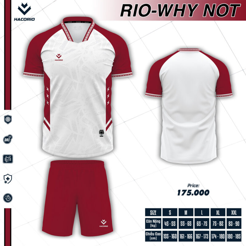 Áo Bóng Đá Không Logo RIO 08 Kiểu 01 Màu Trắng Đỏ Đô - Thoáng Mát, Hiện Đại, Thể Thao Đỉnh Cao