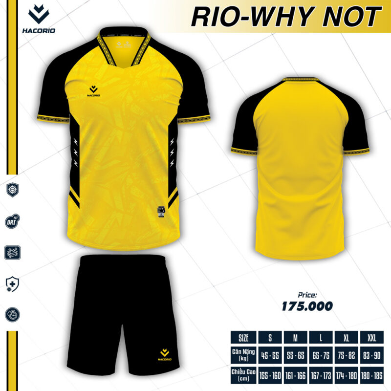Áo Bóng Đá Không Logo RIO 08 Màu Vàng Đen Năng Động