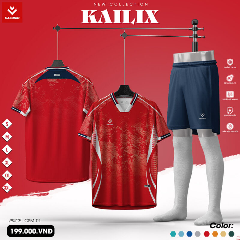Áo Bóng Đá KAILIX Đỏ Xanh Đậm – Cá Tính Nổi Bật, Chất Liệu Hiện Đại