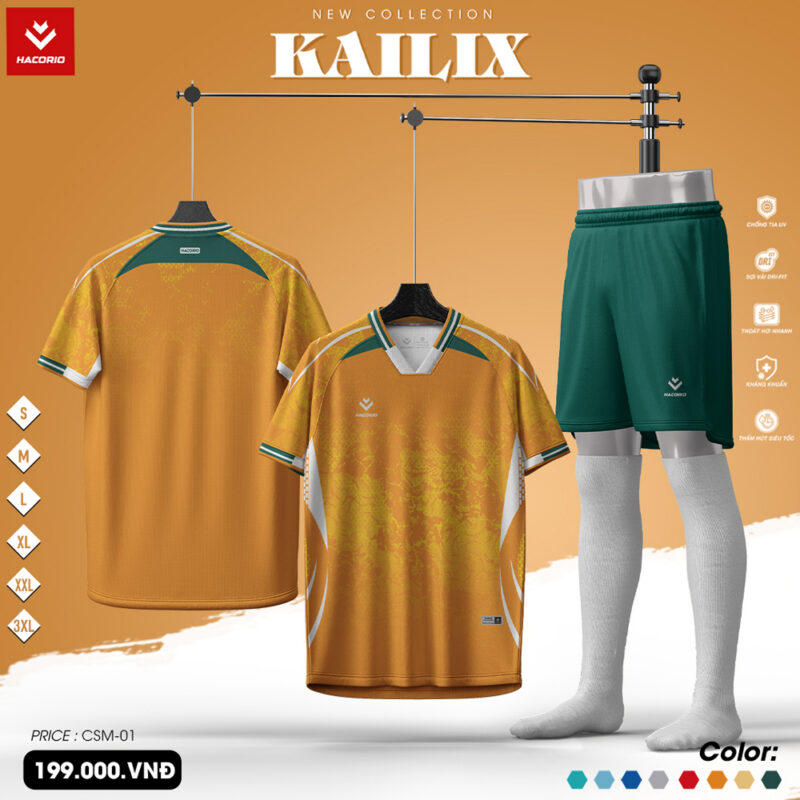 Áo bóng đá phối cam vàng phối xanh CSM01 Kailix – Năng động, nổi bật, tiện dụng