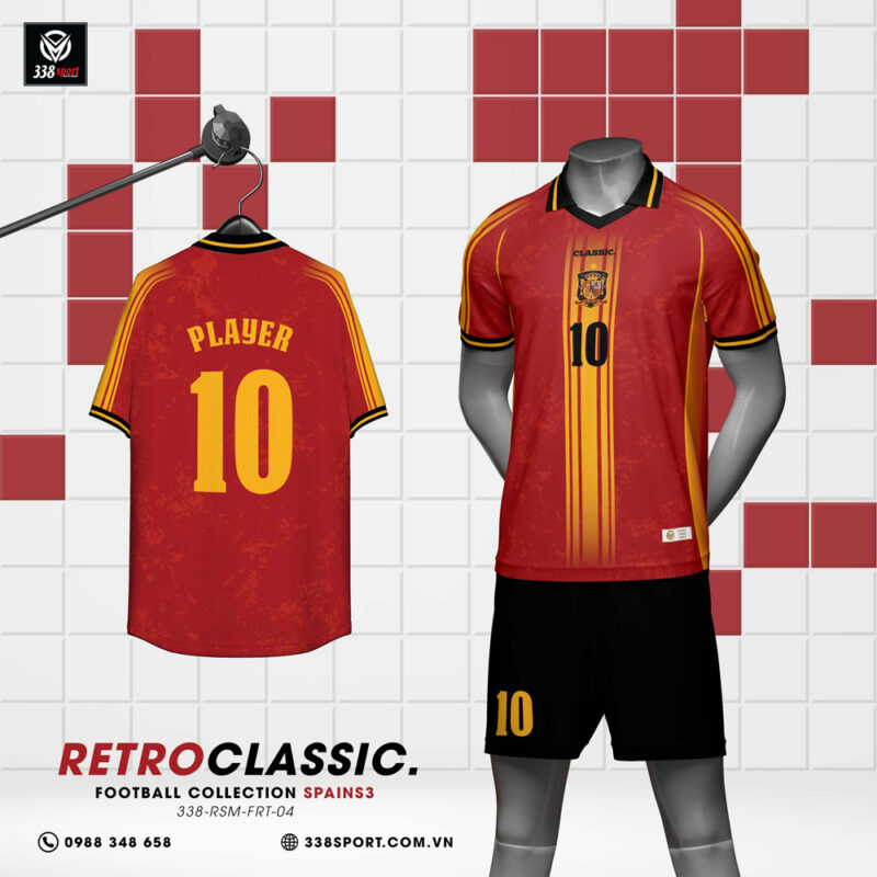 Áo Bóng Đá Tây Ban Nha Retro S3 Tay Ngắn Chuẩn Phong Cách Cổ Điển